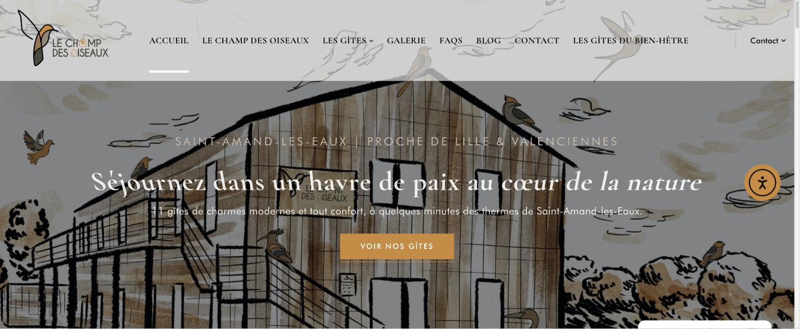 Page d'accueil du site de réservation Gîtes du Champ des Oiseaux à Saint-Amand-les-Eaux