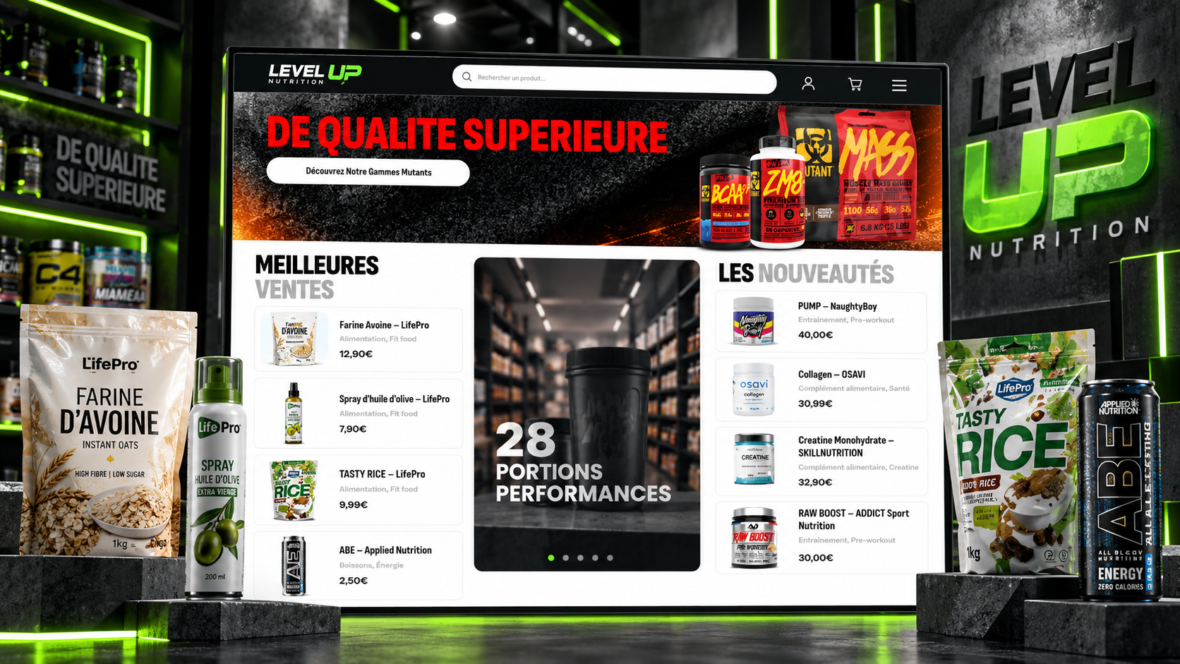 Fondateur devant la boutique physique LevelUp Nutrition à Lille