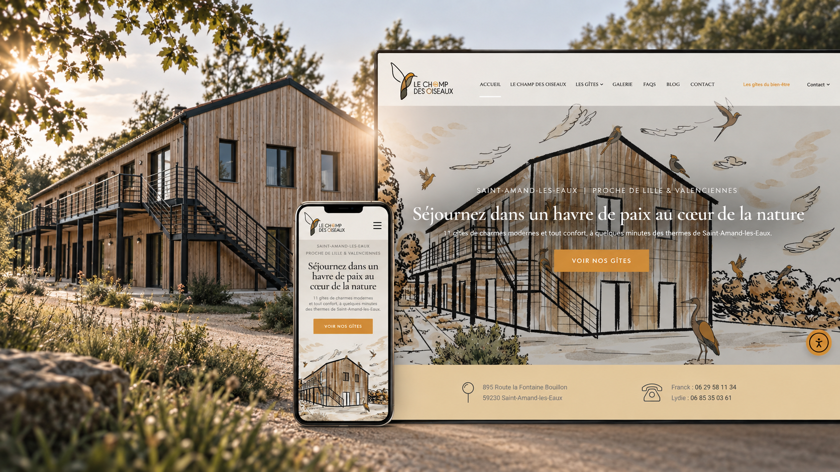 Page d'accueil du site de réservation Gîtes du Champ des Oiseaux à Saint-Amand-les-Eaux