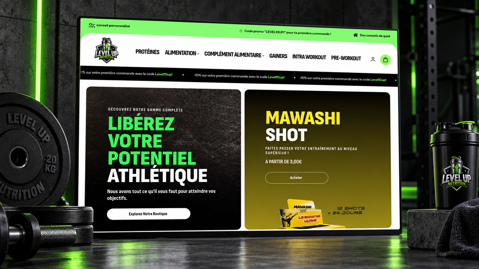 Catalogue des meilleures ventes du site e-commerce LevelUp Nutrition